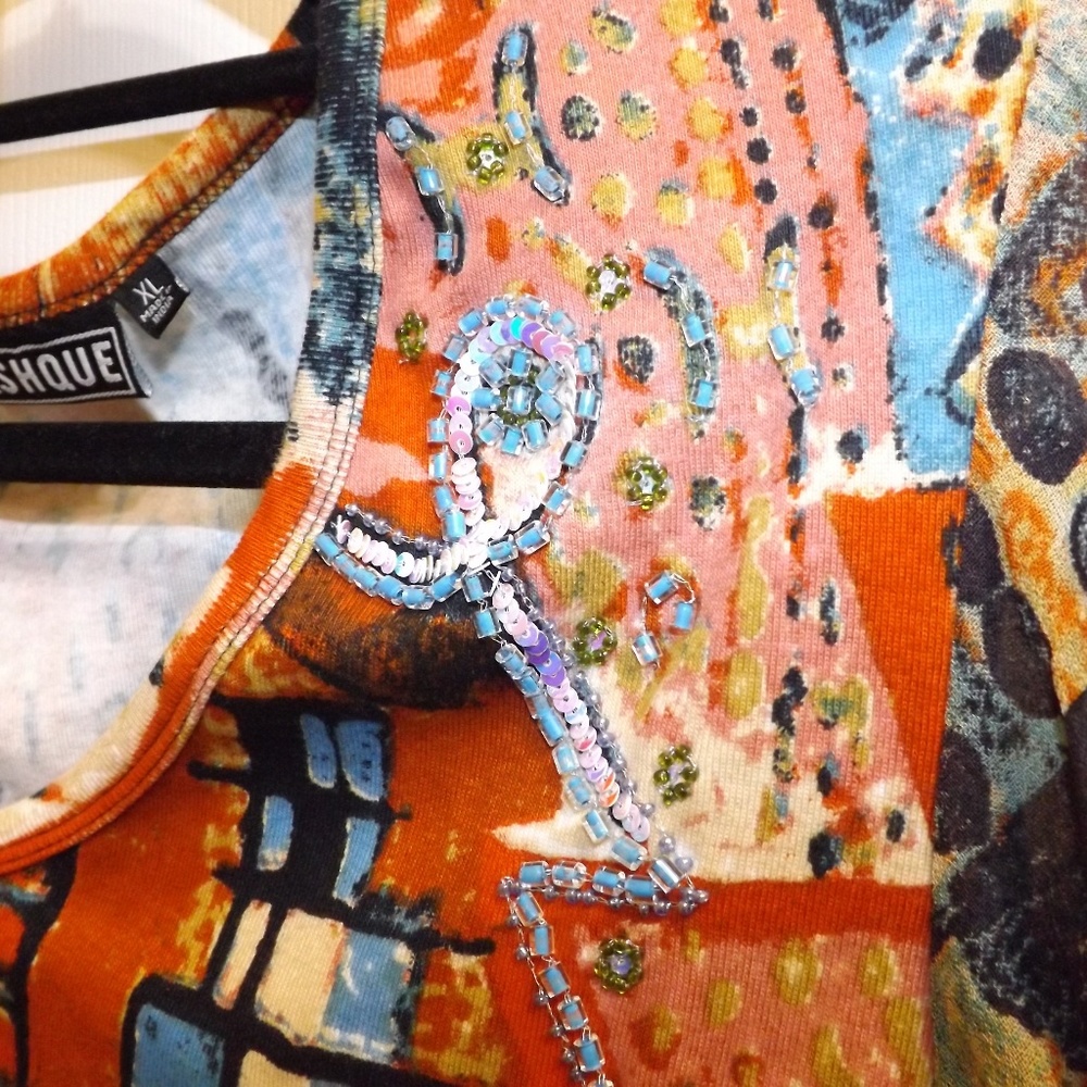 FASHQUE Art Beaded shirt top Chiffon sleeves XL - Picture 4 of 8